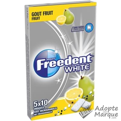 Freedent Freedent White - Dragées - Chewing-gum sans sucre au goût Fruits Les 5 boîtes de 10 dragées - 70G