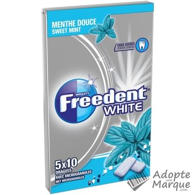 Freedent Freedent White - Dragées - Chewing-gum sans sucre au goût Menthe douce Les 5 boîtes de 10 dragées - 70G