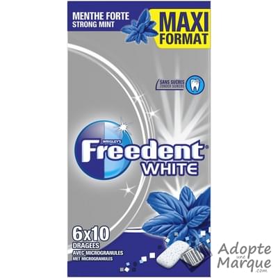 Freedent Freedent White - Dragées - Chewing-gum sans sucre au goût Menthe forte Les 6 boîtes de 10 dragées - 84G