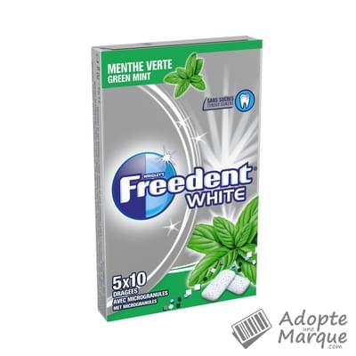 Freedent Freedent White - Dragées - Chewing-gum sans sucre au goût Menthe Verte Les 5 boîtes de 10 dragées - 70G