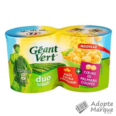 Géant Vert Duo Salade : Maïs Extra Croquant & Cœurs de Palmiers Les 2 conserves de 80G