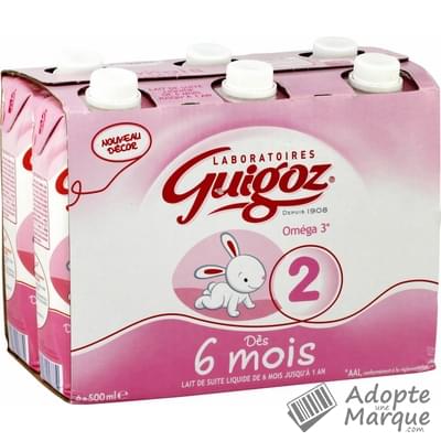 Guigoz Lait de Suite Liquide 2ème âge (6 à 12 mois) Les 6 bouteilles de 500ML