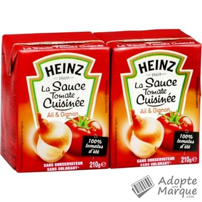 Heinz Sauce Tomate Cuisinée Ail & Oignon Les 2 briques de 210G
