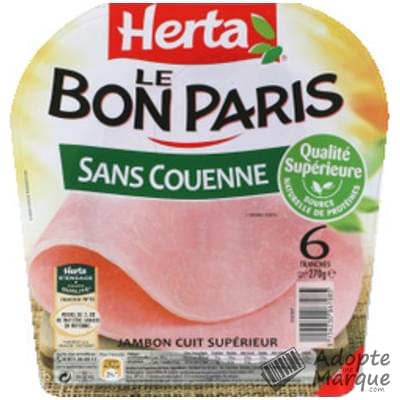 Herta Le Bon Paris - Jambon cuit à l'Etouffée Sans Couenne La barquette de 6 tranches - 270G