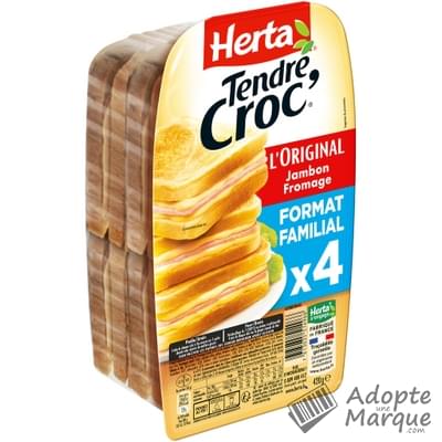 Herta Tendre Croc' - Croque monsieur L'Original Jambon Fromage La barquette de 4 croques - 420G