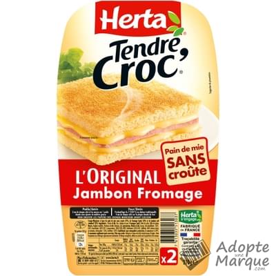 Herta Tendre Croc' - Croque monsieur L'Original Jambon Fromage Sans Croute La barquette de 2 croques - 210G