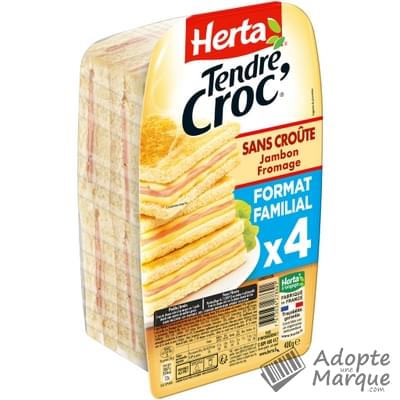 Herta Tendre Croc' - Croque monsieur L'Original Jambon Fromage Sans Croute La barquette de 4 croques - 400G
