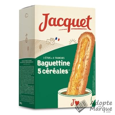 Jacquet Biscottes Baguettine aux 5 Céréales Les 3 étuis de 8 biscottes - 300G