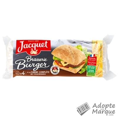 Jacquet Pains à Hamburger - Brasserie Burger à la Farine Complète Les 4 pains - 280G