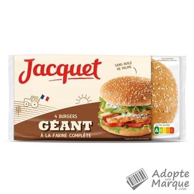 Jacquet Pains à Hamburger - Géant Burger à la Farine Complète Les 4 pains - 330G