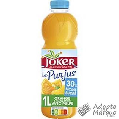 Joker Le Pur Jus - Jus d'Orange & Mandarine avec pulpe 30% moins sucré La bouteille de 1L