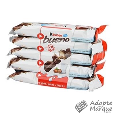 Kinder Bueno - Fines Gaufrettes enrobées de Chocolat au lait fourrées au Lait & Noisettes Les 5 sachets de 2 barres - 215G