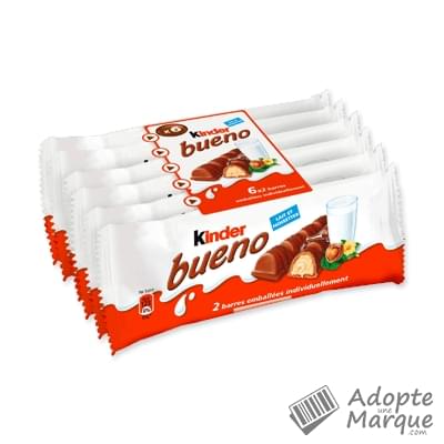 Kinder Bueno - Fines Gaufrettes enrobées de Chocolat au lait fourrées au Lait & Noisettes Les 6 sachets de 2 barres - 258G