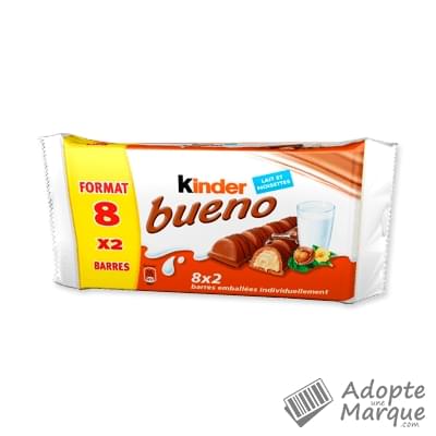 Kinder Bueno - Fines Gaufrettes enrobées de Chocolat au lait fourrées au Lait & Noisettes Les 8 sachets de 2 barres - 344G