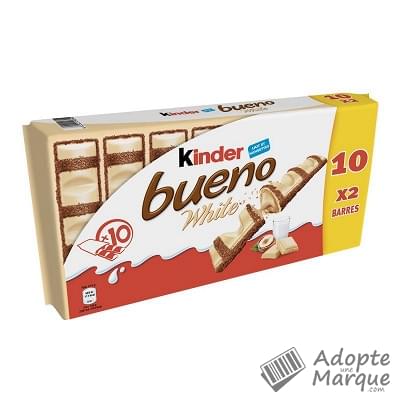 Kinder Bueno White - Fines Gaufrettes enrobées de Chocolat Blanc fourrées au Lait & Noisettes Les 10 sachets de 2 barres - 390G