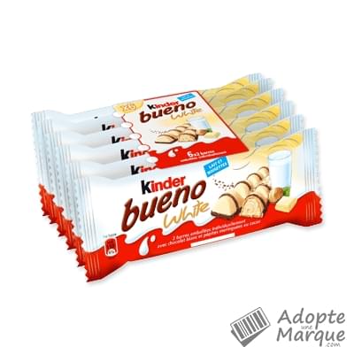 Kinder Bueno White - Fines Gaufrettes enrobées de Chocolat Blanc fourrées au Lait & Noisettes Les 6 sachets de 2 barres - 234G