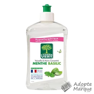 L'Arbre Vert Liquide Vaisselle & Mains - Menthe & Basilic Le flacon de 500ML