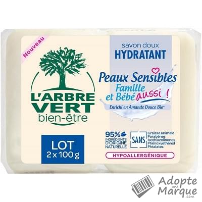 L'Arbre Vert Savon Solide Hydratant - Peaux Sensibles Les 2 savons de 100G