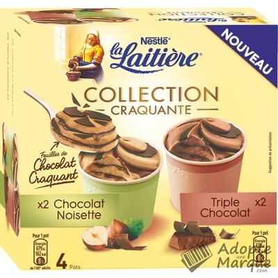 La Laitière Pot de Glace Collection Craquante Triple Chocolat & Chocolat-Noisette Les 4 pots de 100ML