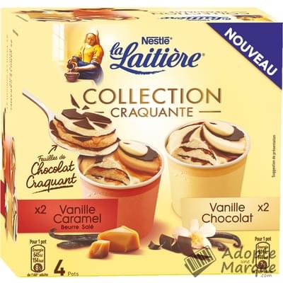 La Laitière Pot de Glace Collection Craquante Vanille-Caramel & Vanille-Chocolat Les 4 pots de 100ML