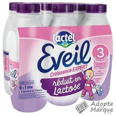 Lactel Éveil - Lait de croissance réduit en Lactose (de 10 mois à 3 ans) Les 6 bouteilles de 1L