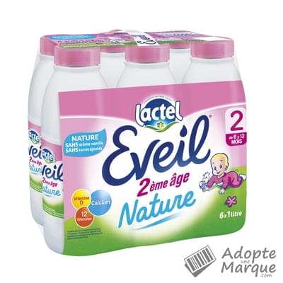 Lactel Éveil - Lait de suite 2ème âge Nature (de 6 mois à 1 an) Les 6 bouteilles de 1L