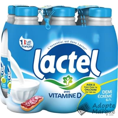 Lactel Lait demi-écrémé avec Vitamine D Les 6 bouteilles de 1L