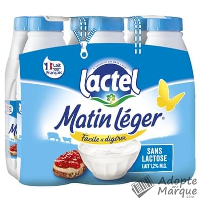 Lactel Matin Léger - Lait demi-écrémé sans Lactose Les 6 bouteilles de 1L