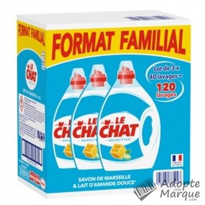 Le Chat Lessive Liquide Sensitive - Lait d'Amande Douce & Marseille  Les 3 bidons de 40 lavages - 3x2L
