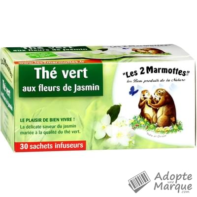Les 2 Marmottes Thé vert aux Fleurs de Jasmin Les 30 sachets - 60G