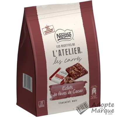 Les Recettes de l'Atelier Carrés Dégustation Chocolat Noir Eclats de fèves de Cacao Le sachet de 27 carrés - 192G