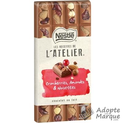 Les Recettes de l'Atelier Chocolat au Lait Cranberries, Amandes & Noisettes La tablette de 195G