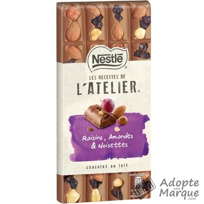 Les Recettes de l'Atelier Chocolat au Lait, Raisins, Amandes et Noisettes 195g La tablette de 195G