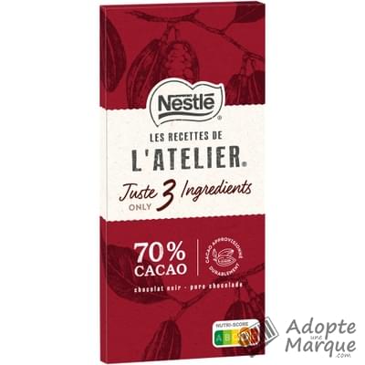 Les Recettes de l'Atelier Chocolat Noir 70% Cacao Just 3 Ingredients only La tablette de 100G
