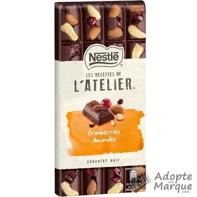 Les Recettes de l'Atelier Chocolat Noir Cranberries & Amandes La tablette de 195G