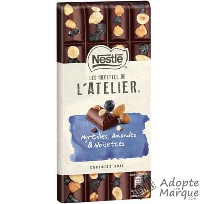 Les Recettes de l'Atelier Chocolat Noir Myrtilles, Amandes & Noisettes La tablette de 195G