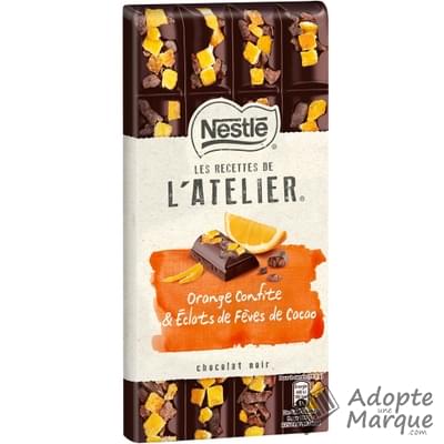 Les Recettes de l'Atelier Chocolat Noir Orange confite & Eclats de fèves de Cacao La tablette de 195G