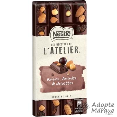 Les Recettes de l'Atelier Chocolat Noir Raisins, Amandes & Noisettes La tablette de 195G