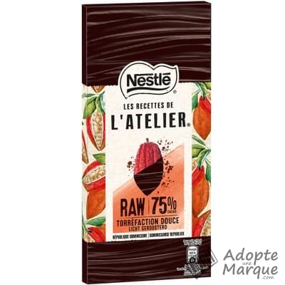 Les Recettes de l'Atelier Chocolat Noir Raw 75% République Dominicaine La tablette de 95G