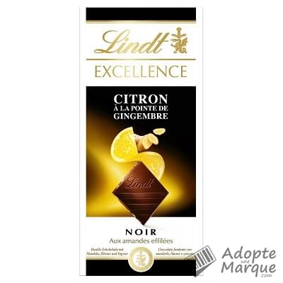 Lindt Excellence - Tablette Chocolat Noir & Citron à la pointe de Gingembre La tablette de 100G