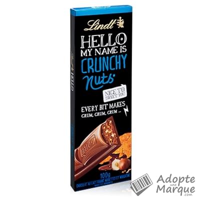 Lindt Hello Lait Crunchy Nuts La tablette de 100G