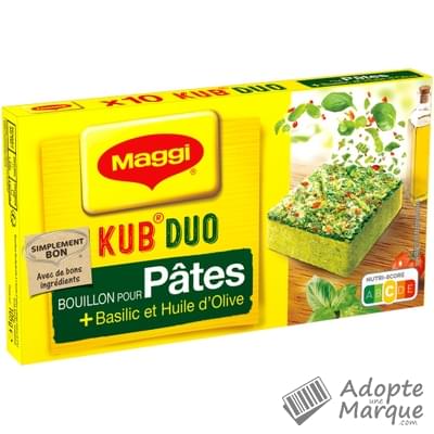 Maggi Bouillon KUB Duo pour Pâtes & Basilic et Huile d'Olive La boîte de 10 cubes - 105G