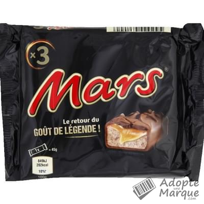 Mars Barres de Chocolat au Lait fourrées au Caramel Les 3 barres - 135G