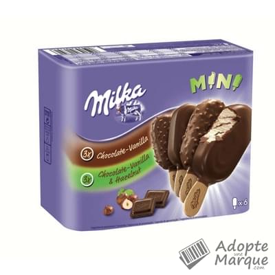 Milka Mini bâtonnets glacés Mix (Chocolat Vanille et Chocolat, Vanille & Noisettes) La boîte de 6 cônes - 227G