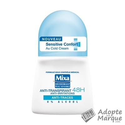 Mixa Déodorant Peau Sensible - Anti-Transpirant Sensitive Confort Bille Anti-Traces Le roll-on de 50ML