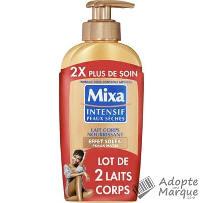 Mixa Intensif Peaux Sèches - Lait Corps nourrissant Effet soleil Peaux mates Les 2 flacons pompe de 250ML
