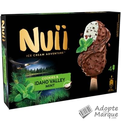 Nuii Glaces Cookies & Idaho Valley Mint La boîte de 4 bâtonnets - 244G