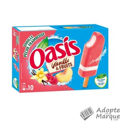 Oasis Vanille & Fruits - Bâtonnets glacés Vanille, Pêche & Framboise Les 10 bâtonnets - 400G