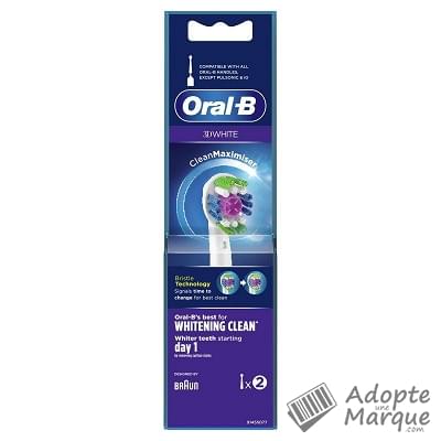 Oral B Brossettes électriques 3D White CleanMaximiser La boîte de 2 brossettes