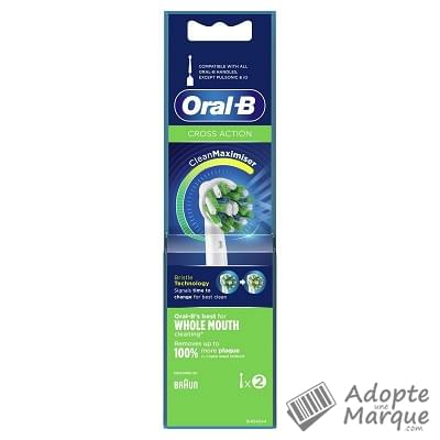 Oral B Brossettes électriques Cross Action CleanMaximiser Whole Mouth La boîte de 2 brossettes